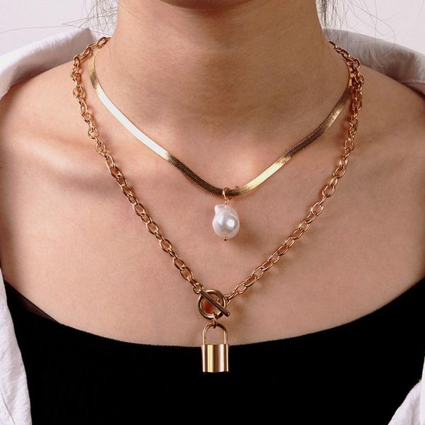 pendant necklaces bohemian multilayer lock pearl necklace for women buckle snake chain punk choker fashion gift, Silver
pendant necklaces bohemian multilayer lock pearl necklace for women buckle snake chain punk choker fashion gift, Silver
