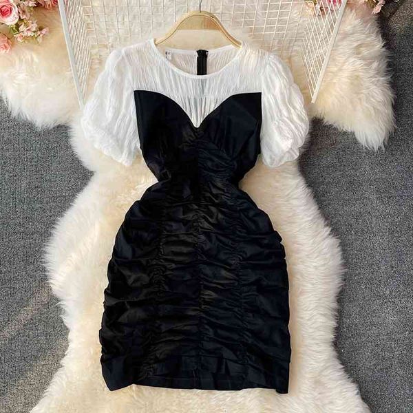 two piece dress white and black patchwork puff sleeve summer women korean fashion o-neck high waist slim folds mini party bodycon
two piece dress white and black patchwork puff sleeve summer women korean fashion o-neck high waist slim folds mini party bodycon