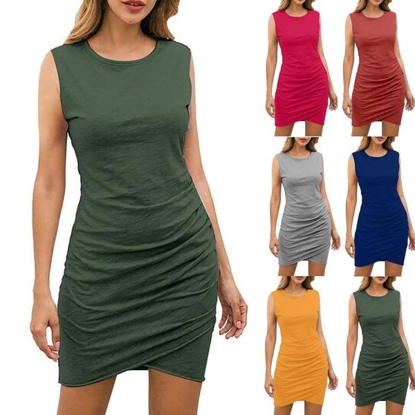 casual dresses summer dress women's sleeveless solid color elastic loose comfy vest 2021, Black;gray 
casual dresses summer dress women's sleeveless solid color elastic loose comfy vest 2021, Black;gray