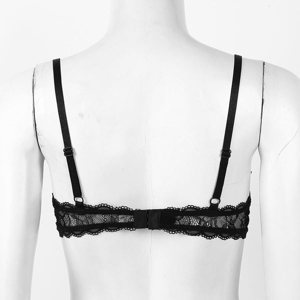 womens see through sheer lace bralette femenina lingerie spaghetti straps push up underwire bustier erotic 1/4 open cups bra, Black;white 
womens see through sheer lace bralette femenina lingerie spaghetti straps push up underwire bustier erotic 1/4 open cups bra, Black;white