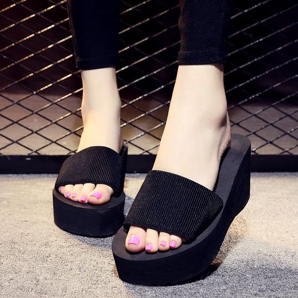 slippers simple sandals and women's summer wear thick-soled large size one-way high-heeled non-slip beach shoes, Black
slippers simple sandals and women's summer wear thick-soled large size one-way high-heeled non-slip beach shoes, Black