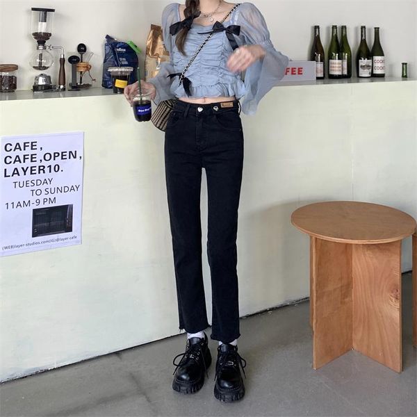 women's jeans dd0268 high-waisted straight-leg all-match thin nine-point cigarette pants, Blue
women's jeans dd0268 high-waisted straight-leg all-match thin nine-point cigarette pants, Blue