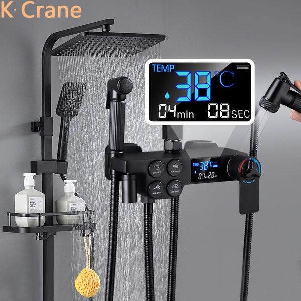 digital shower set bathroom smart thermostatic system wall mount square rain fall bath faucet luxury black copper tap sets
digital shower set bathroom smart thermostatic system wall mount square rain fall bath faucet luxury black copper tap sets