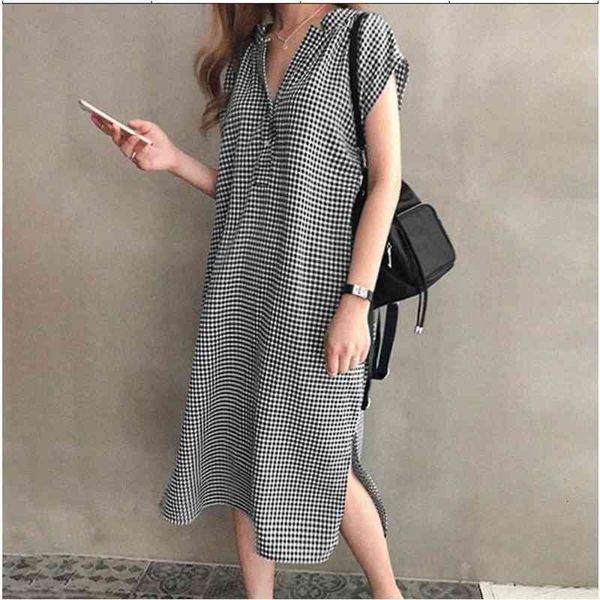 casual dresses 2021 plus size plaid summer shirt evening long vintage oversize short sleeve beach women robe vestido prom w3jn, Black;gray 
casual dresses 2021 plus size plaid summer shirt evening long vintage oversize short sleeve beach women robe vestido prom w3jn, Black;gray