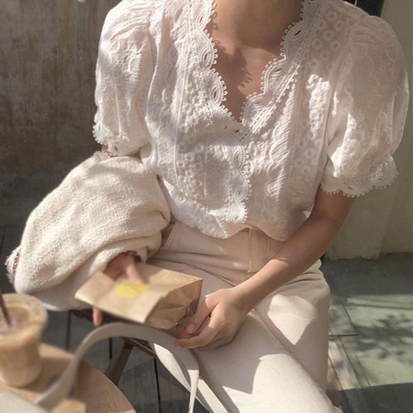 summer women lace hollow out v-neck casual short sleeve blouse sweet loose solid shirt female, White
summer women lace hollow out v-neck casual short sleeve blouse sweet loose solid shirt female, White