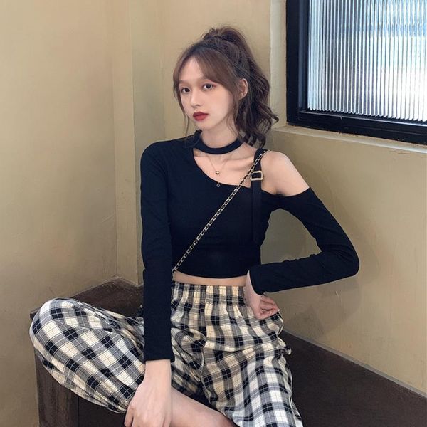 women's t-shirt spring autumn off shoulder long sleeve t-shirts clothing slim crop black halter collar tees female hipster, White
women's t-shirt spring autumn off shoulder long sleeve t-shirts clothing slim crop black halter collar tees female hipster, White