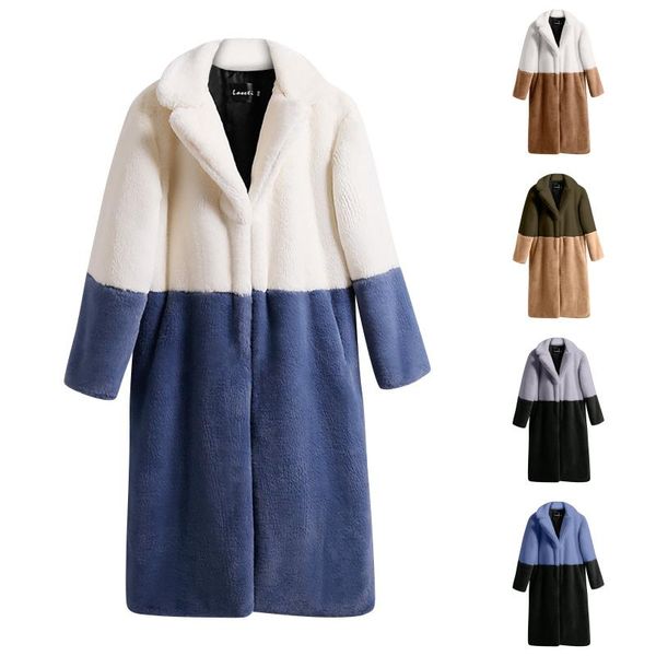 women's fur & faux winter coat stitching lady mid-length wool elegant long sleeve plush patchwork warm, Black
women's fur & faux winter coat stitching lady mid-length wool elegant long sleeve plush patchwork warm, Black
