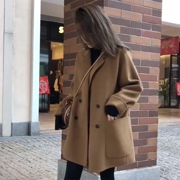 women's wool & blends women woolen double breasted long trend coat autumn winter casual sleeve overcoat loose vintage fashion outwear j, Black
women's wool & blends women woolen double breasted long trend coat autumn winter casual sleeve overcoat loose vintage fashion outwear j, Black