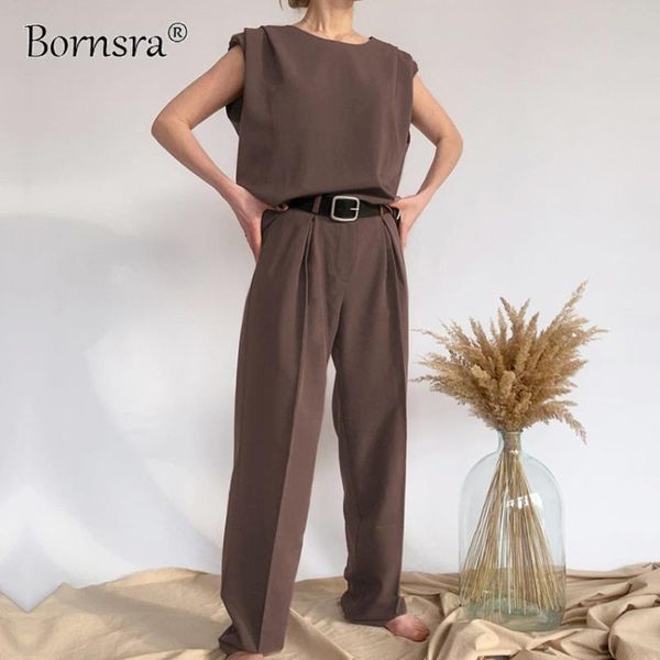 women's two piece pants bornsra 2021 summer round neck sleeveless t-shirt straight trousers two-piece french fashion casual suit, White
women's two piece pants bornsra 2021 summer round neck sleeveless t-shirt straight trousers two-piece french fashion casual suit, White