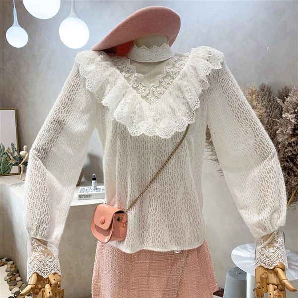 women's blouses & shirts niche design women clothing 2021 fall stand collar lace bottomed blouse splicing mesh sweet versatile long sle, White
women's blouses & shirts niche design women clothing 2021 fall stand collar lace bottomed blouse splicing mesh sweet versatile long sle, White