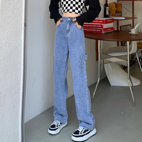 women's jeans dd0170 retro high waist straight-leg women loose and thin casual trousers, Blue
women's jeans dd0170 retro high waist straight-leg women loose and thin casual trousers, Blue