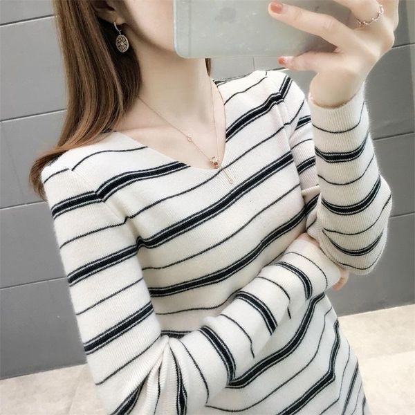 women's sweaters fall 2021 v-neck slim striped long sleeve bottoming shirt 30-6311ff (no.4, row 1, zhongfang), White;black
women's sweaters fall 2021 v-neck slim striped long sleeve bottoming shirt 30-6311ff (no.4, row 1, zhongfang), White;black