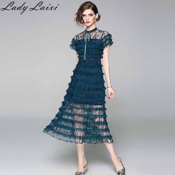 women's elegant layers ruffles summer short sleeve cake casual slim see through lace dress vestido 210529, Black;gray
women's elegant layers ruffles summer short sleeve cake casual slim see through lace dress vestido 210529, Black;gray