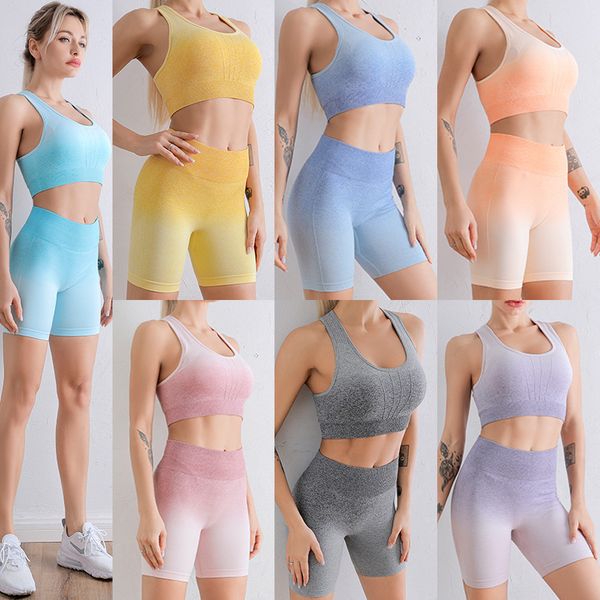 women gradient yoga tracksuits gym jogging sportswear running seamless short leggings sleeveless sport bra fitness suit 7color, Gray
women gradient yoga tracksuits gym jogging sportswear running seamless short leggings sleeveless sport bra fitness suit 7color, Gray