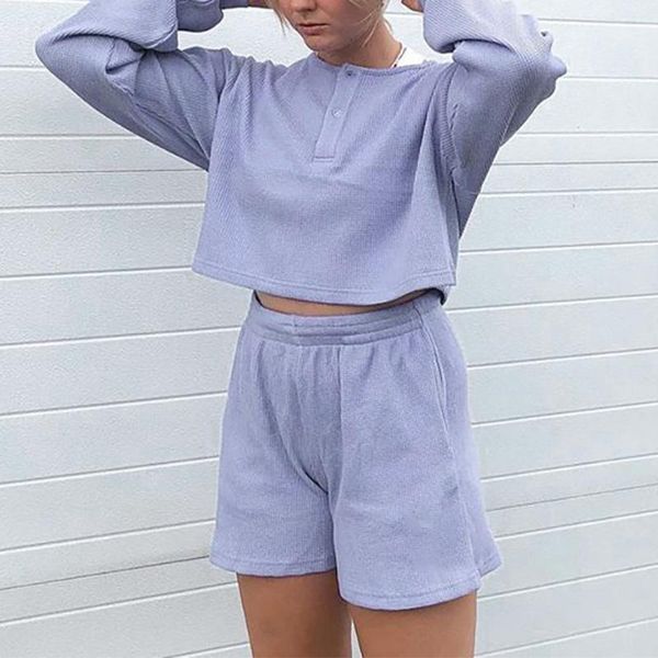 women's tracksuits waffle o-neck crop loose short set 2021 autumn solid long sleeve buttons sweatshirt female casual sport suit, Gray
women's tracksuits waffle o-neck crop loose short set 2021 autumn solid long sleeve buttons sweatshirt female casual sport suit, Gray
