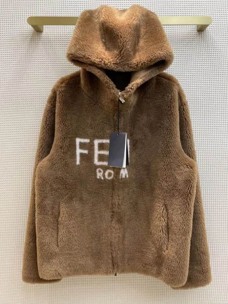 ff cashmere hooded coat for women 2021 autumn and winter new chest letter zipper wool os style cashmere sweater, Black 
ff cashmere hooded coat for women 2021 autumn and winter new chest letter zipper wool os style cashmere sweater, Black