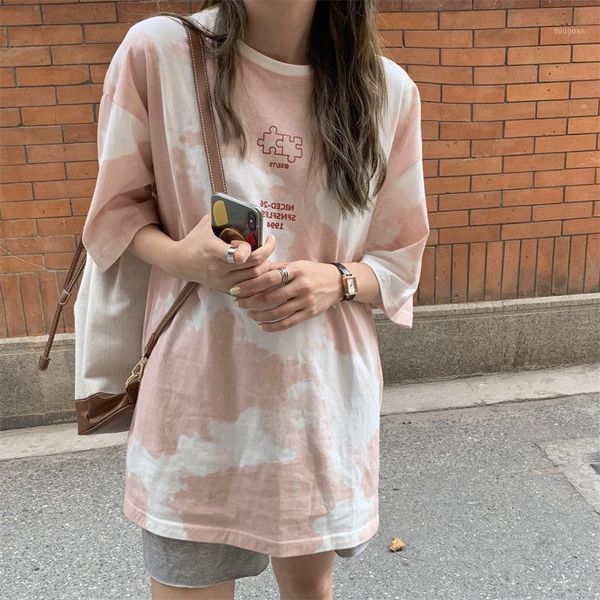 women's t-shirt college style tie dye short sleeve tees loose korean ink printed female fashion aesthetic harajuku clothing, White
women's t-shirt college style tie dye short sleeve tees loose korean ink printed female fashion aesthetic harajuku clothing, White