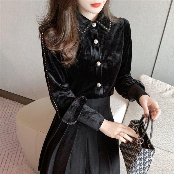 women's blouses & shirts blusas mujer de moda 2021 spring shirt puff sleeve gold velvet thicken women turndown collar black blouse y47, White
women's blouses & shirts blusas mujer de moda 2021 spring shirt puff sleeve gold velvet thicken women turndown collar black blouse y47, White