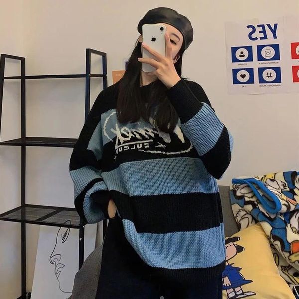 women's sweaters autumn vintage stripe sweater women print letter casual harajuku pullover punk hip hop streetwear korean clothing 202, White;black
women's sweaters autumn vintage stripe sweater women print letter casual harajuku pullover punk hip hop streetwear korean clothing 202, White;black