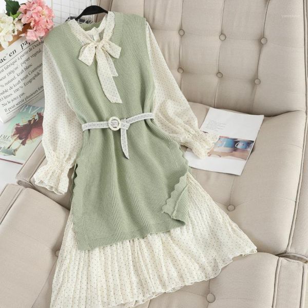 casual dresses polka dot chiffon dress pleated two-piece set fairy niche french retro knitted vest female c735, Black;gray
casual dresses polka dot chiffon dress pleated two-piece set fairy niche french retro knitted vest female c735, Black;gray
