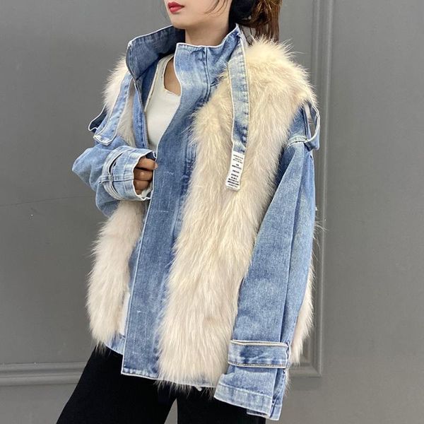 women's fur & faux women real jacket female warm fashion coat down liner denim outwear, Black
women's fur & faux women real jacket female warm fashion coat down liner denim outwear, Black
