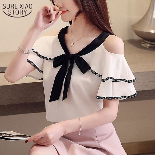 blusas mujer off shoulder bow v-neck chiffon blouse shirt short sleeve women summer female 14096 210508, White
blusas mujer off shoulder bow v-neck chiffon blouse shirt short sleeve women summer female 14096 210508, White