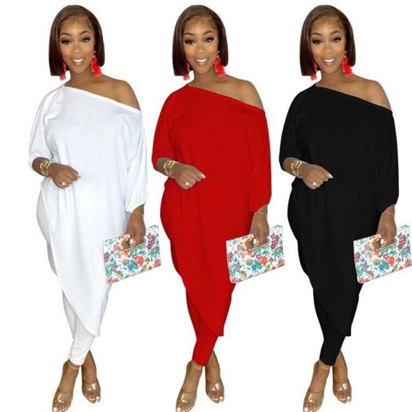 women's two piece pants somoshein set women urban street wear stylish pure color casual slant shoulder sets wholesale drop, White
women's two piece pants somoshein set women urban street wear stylish pure color casual slant shoulder sets wholesale drop, White