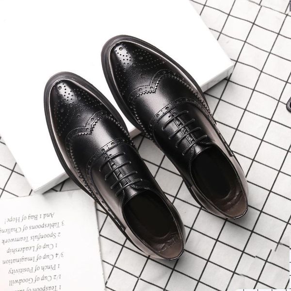 brogues men business shoes genuine leather formal classic lace up mens office shoe dress oxford, Black