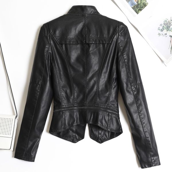 2021 autumn new leather clothes women's korean version slim fit and lapel fashion motorcycle pu washed short coat, Black
2021 autumn new leather clothes women's korean version slim fit and lapel fashion motorcycle pu washed short coat, Black