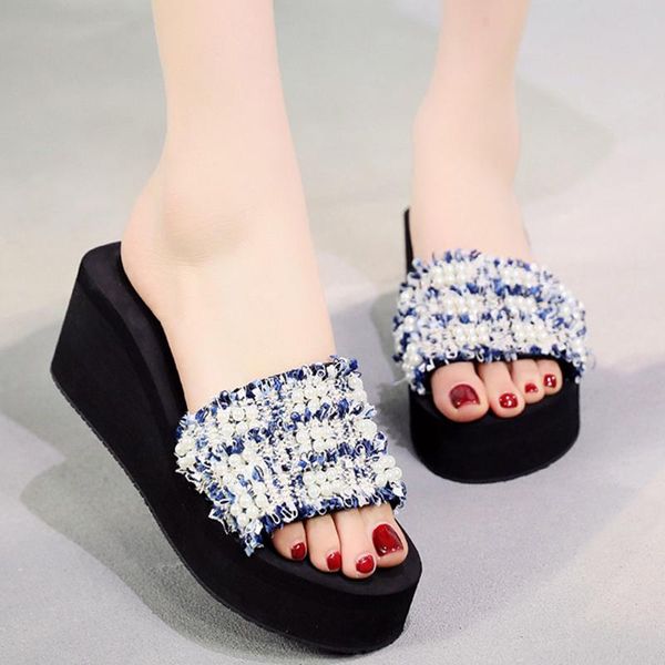 summer woman shoes platform bath slippers wedge beach flip flops high heel for women brand pearl c7, Black
summer woman shoes platform bath slippers wedge beach flip flops high heel for women brand pearl c7, Black