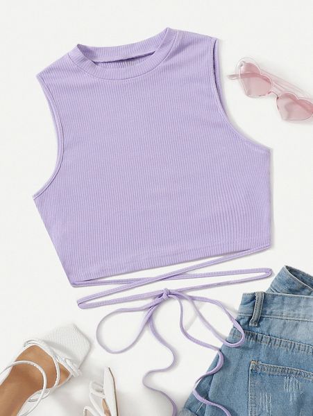 crisscross tie back crop tank h7i8#, White