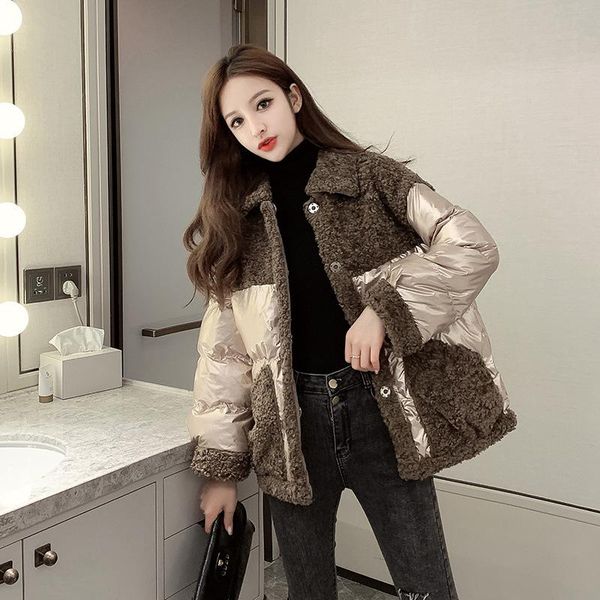 women's jackets cotton jacket pocket buckle coat lamb wool splicing bright face thick girl's winter lapel loose, Black;brown
women's jackets cotton jacket pocket buckle coat lamb wool splicing bright face thick girl's winter lapel loose, Black;brown