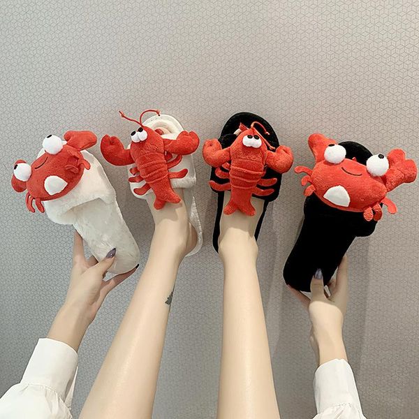 women slippers winter cotton cute crayfish plush platform indoor home soft room warm shoes mtx90, Black