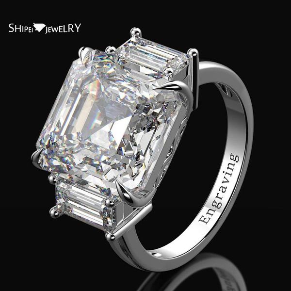 cluster rings shipei 925 sterling silver asscher cut gemstone birthstone ring fine jewelry created moissanite citrine wedding engagement, Golden;silver