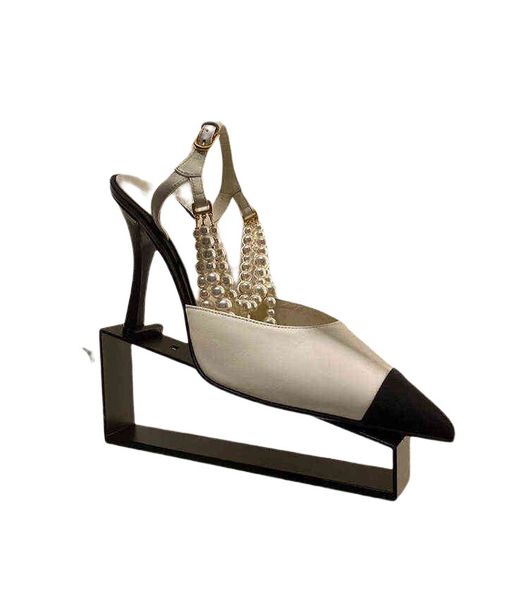 women's formal shoes small fragrance color matching high heels 2021 summer pointed thin heel leather pearl chain french baotou sandals, Black
women's formal shoes small fragrance color matching high heels 2021 summer pointed thin heel leather pearl chain french baotou sandals, Black