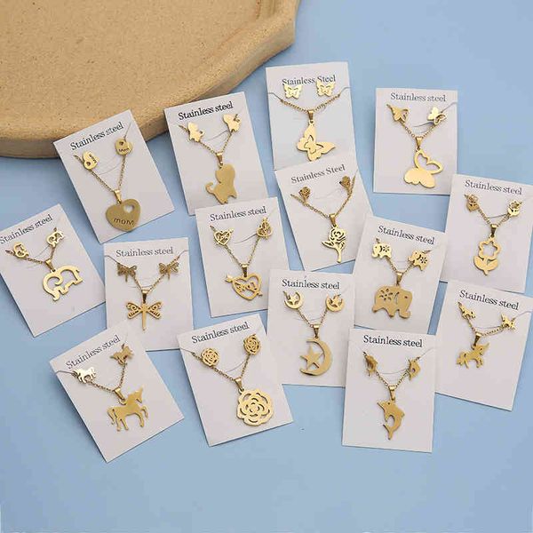 animal flower butterfly stainless steel pendant sets for women gold color chain necklace earrings jewelry gifts, Silver
animal flower butterfly stainless steel pendant sets for women gold color chain necklace earrings jewelry gifts, Silver