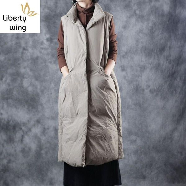 women's vests fashion warm long women winter loose white duck down vest ol style lady single breasted thicken sleeveless jacket, Black;white
women's vests fashion warm long women winter loose white duck down vest ol style lady single breasted thicken sleeveless jacket, Black;white