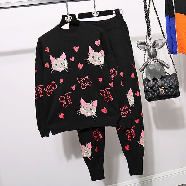 women's two piece pants autumn loose cartoon knitted sweater + casual 2pc set black pullover knitting trousers suit tracksuit fema, White
women's two piece pants autumn loose cartoon knitted sweater + casual 2pc set black pullover knitting trousers suit tracksuit fema, White