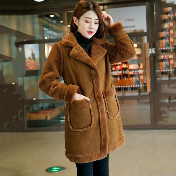 women's fur & faux suede woolen coat women autumn winter casual fashion warm plus velvet liner loose thick long outerwear rcux, Black
women's fur & faux suede woolen coat women autumn winter casual fashion warm plus velvet liner loose thick long outerwear rcux, Black