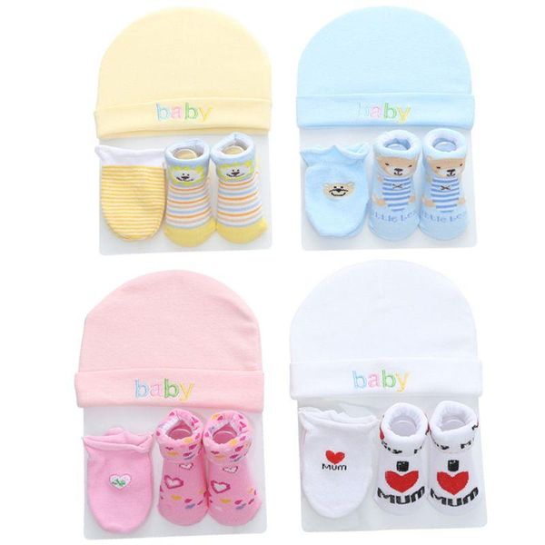 clothing sets 3 pcs/set cartoon cotton baby boys girls hat and gloves infant born toddlers bathing gifts cute socks cap set, White 
clothing sets 3 pcs/set cartoon cotton baby boys girls hat and gloves infant born toddlers bathing gifts cute socks cap set, White