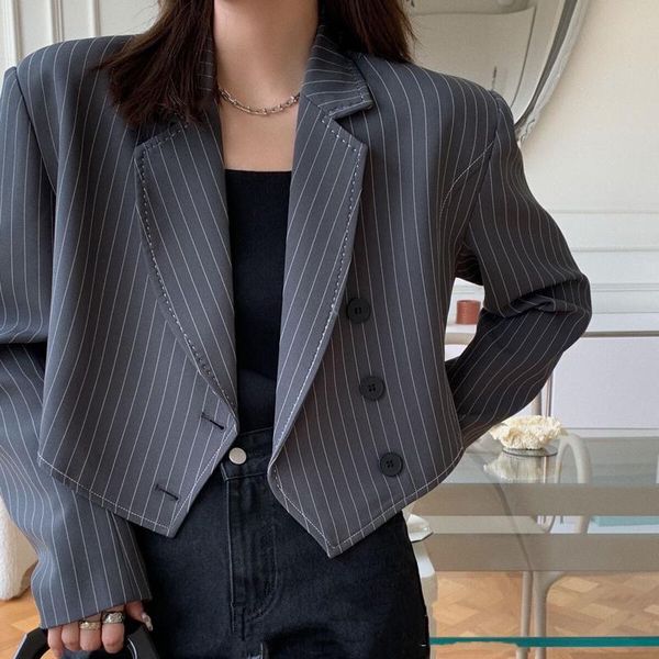 women's suits & blazers 2022 spring and autumn on the korean version of short fashion street simple ladies striped blazer jacket, White;black
women's suits & blazers 2022 spring and autumn on the korean version of short fashion street simple ladies striped blazer jacket, White;black