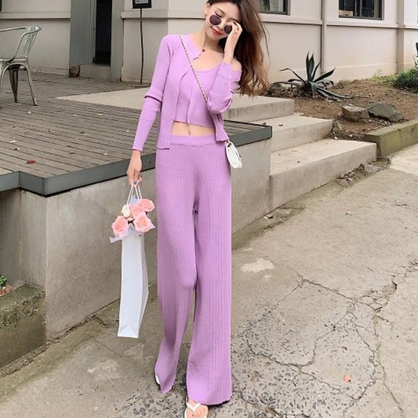 women's suit 2021 knitted female suspenders + small cardigan jacket elegant wide-leg pants 3 piece set tracksuits, Gray
women's suit 2021 knitted female suspenders + small cardigan jacket elegant wide-leg pants 3 piece set tracksuits, Gray
