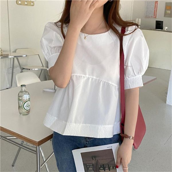 women's blouses & shirts 2021 white puff sleeve shirt korean o-neck loose-fitting ol summer short pure color high waist slim
women's blouses & shirts 2021 white puff sleeve shirt korean o-neck loose-fitting ol summer short pure color high waist slim