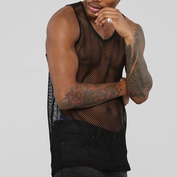 men tshirt sleeveless mesh sheer tank vest outwear gym training fish net hollow out see through man clothing men's t-shirts, White;black
men tshirt sleeveless mesh sheer tank vest outwear gym training fish net hollow out see through man clothing men's t-shirts, White;black