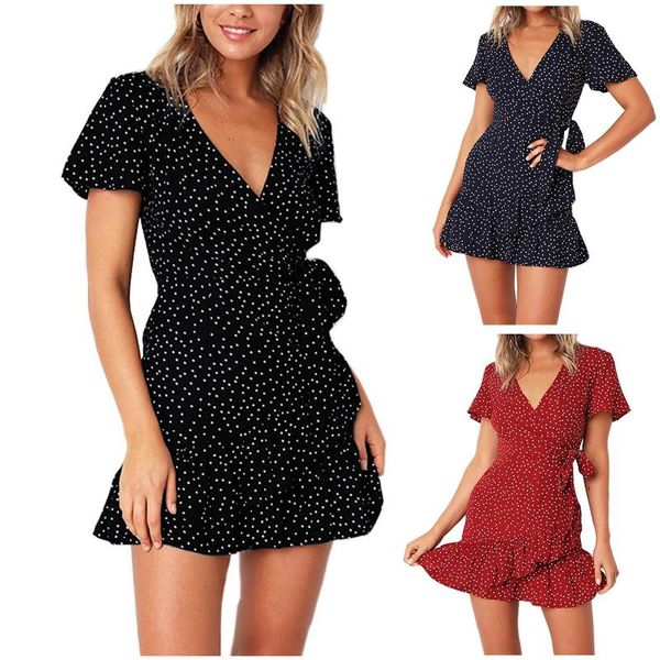 casual dresses polka dot mini dress v-neck lace-up bandage ladies tie up front ruffle wrap bohemian for women robe, Black;gray
casual dresses polka dot mini dress v-neck lace-up bandage ladies tie up front ruffle wrap bohemian for women robe, Black;gray