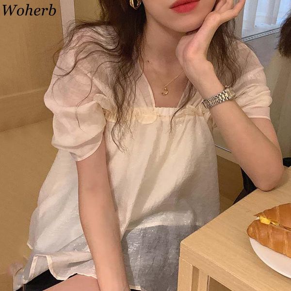 women's blouses & shirts woherb korean chic women french style summer blouse elegant chiffon all-match scasual loose short puff sleeve, White
women's blouses & shirts woherb korean chic women french style summer blouse elegant chiffon all-match scasual loose short puff sleeve, White