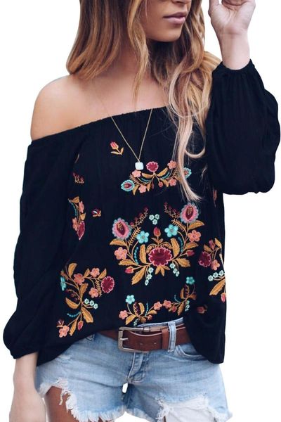 women's blouses & shirts black/green embroidered off shoulder long sleeve bohemian floral blouse women fashion slash neck casual plus s, White
women's blouses & shirts black/green embroidered off shoulder long sleeve bohemian floral blouse women fashion slash neck casual plus s, White