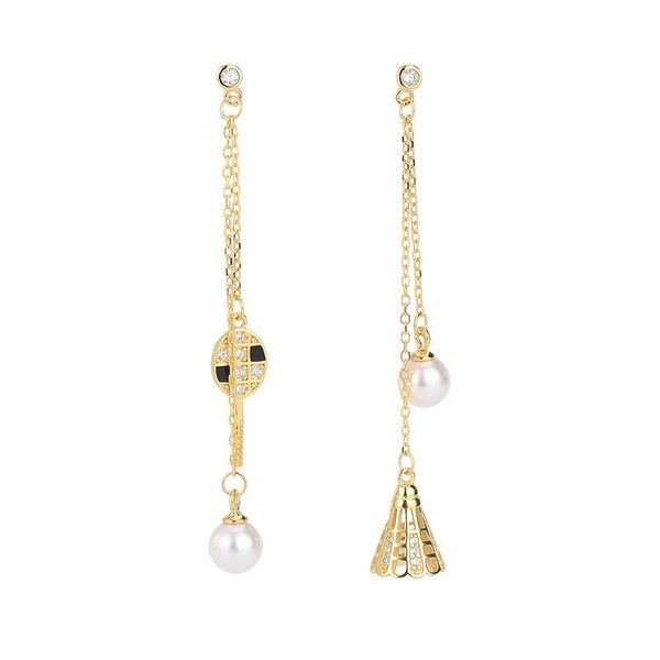 sterling silver stud earrings elegant asymmetry badminton racket pearl 14k gold plated fashion engagement jewelry, Golden;silver
sterling silver stud earrings elegant asymmetry badminton racket pearl 14k gold plated fashion engagement jewelry, Golden;silver