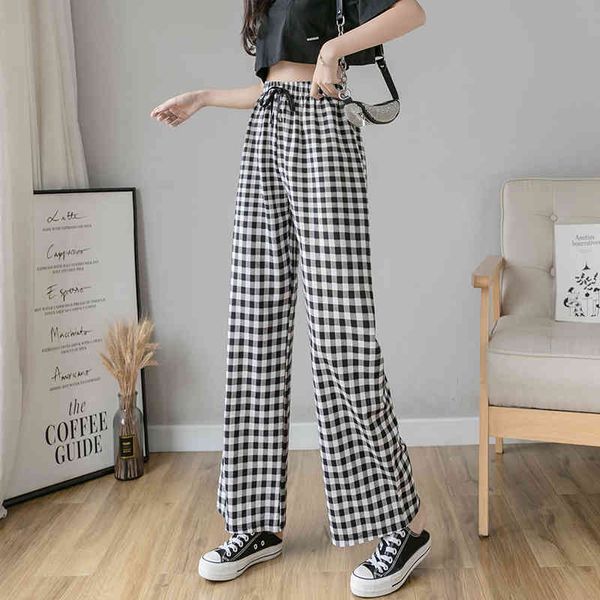 women wide leg pant fashion female casual cotton and line plaid s elastic waist loose trousers spring summer 210423, Black;white
women wide leg pant fashion female casual cotton and line plaid s elastic waist loose trousers spring summer 210423, Black;white