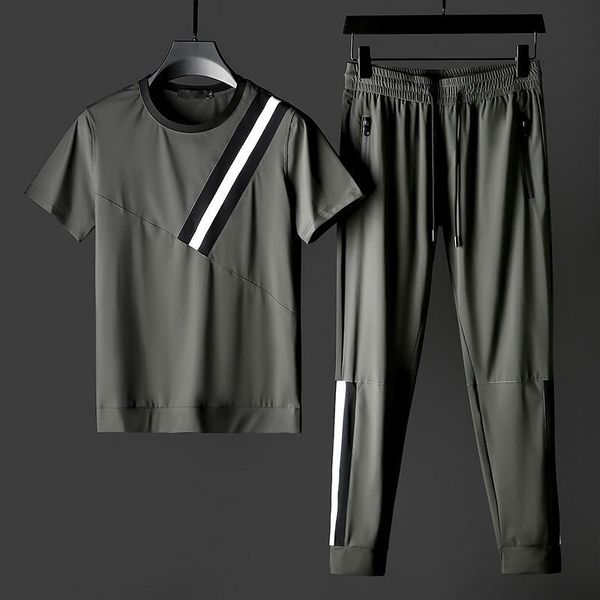 men's tracksuits summer thin male sets (t-shirt+pants) luxury short sleeve round collar mens fashion splicing sport causal man suits, Gray
men's tracksuits summer thin male sets (t-shirt+pants) luxury short sleeve round collar mens fashion splicing sport causal man suits, Gray
